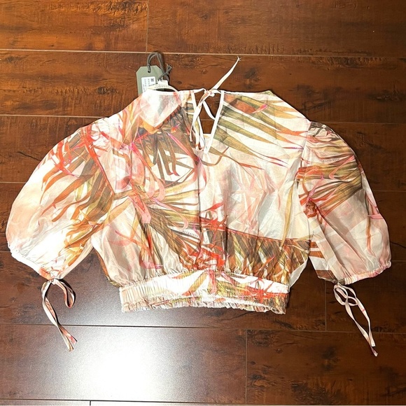 ALLSAINTS Astria Luar Top Sheer Tropical Cropped Pink Blouse Size 2 NWT - Picture 8 of 14